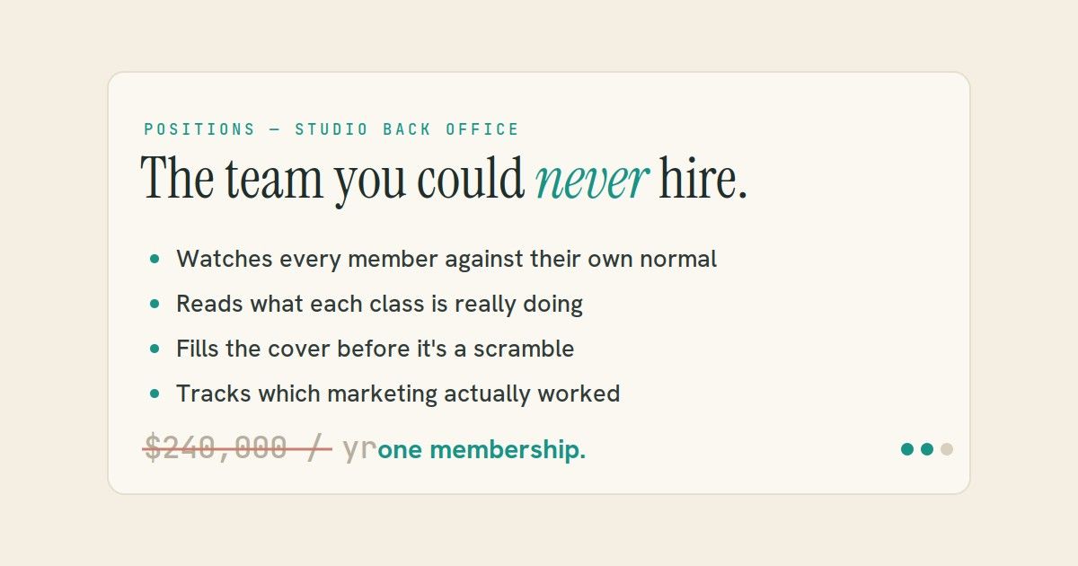 A job ad listing four back-office roles with the salary struck through and replaced by one membership
